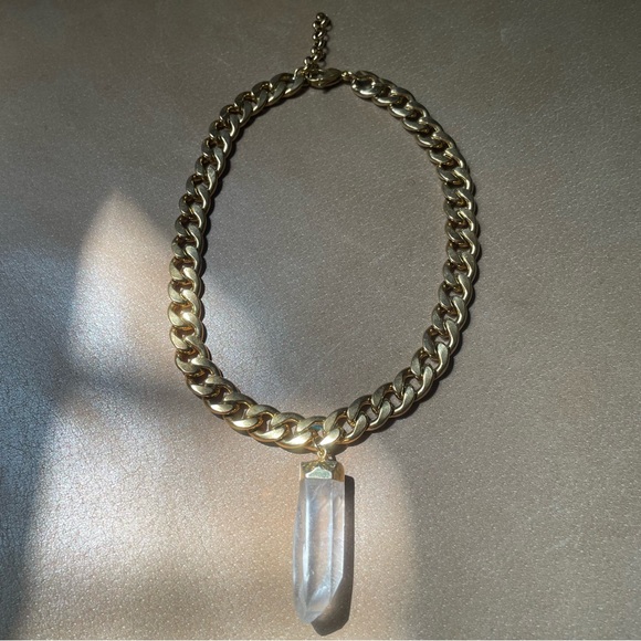 💎 Quartz crystal stone chunky curb chain necklace gold statement layering boho - Picture 3 of 9